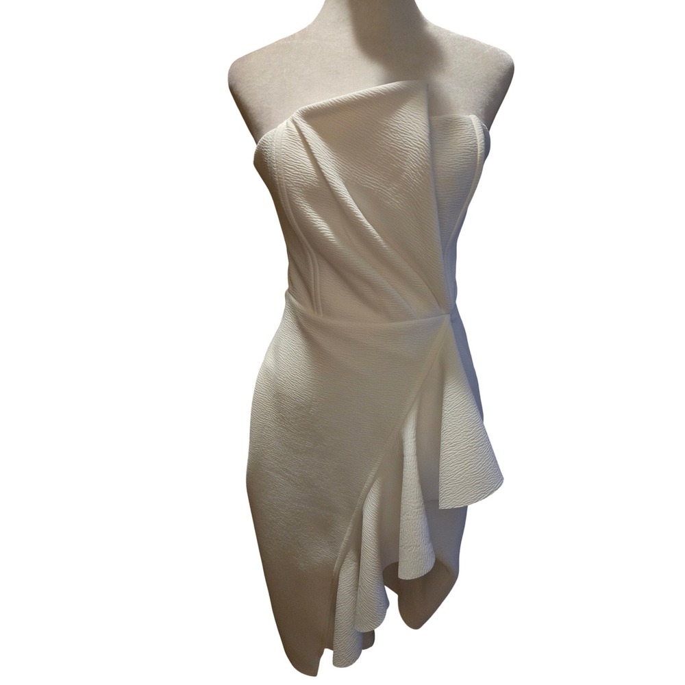 The Refinery White Strapless Ruffle Cocktail Dress D4750 Small Wedding Bridal